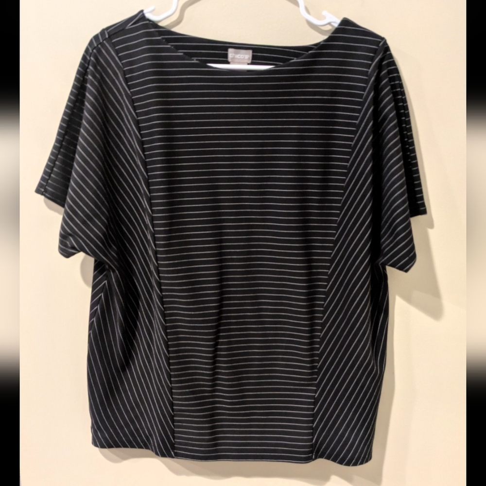 Chico's Black and White Striped Top ~ Sz 2